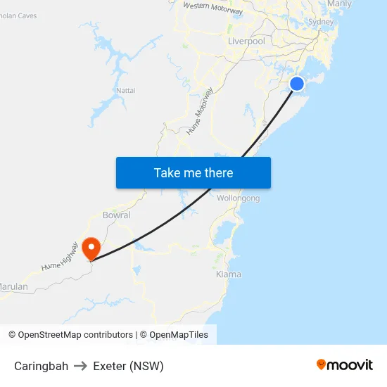 Caringbah to Exeter (NSW) map