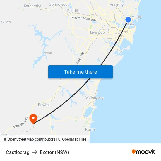 Castlecrag to Exeter (NSW) map