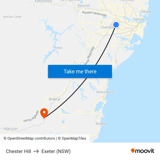 Chester Hill to Exeter (NSW) map