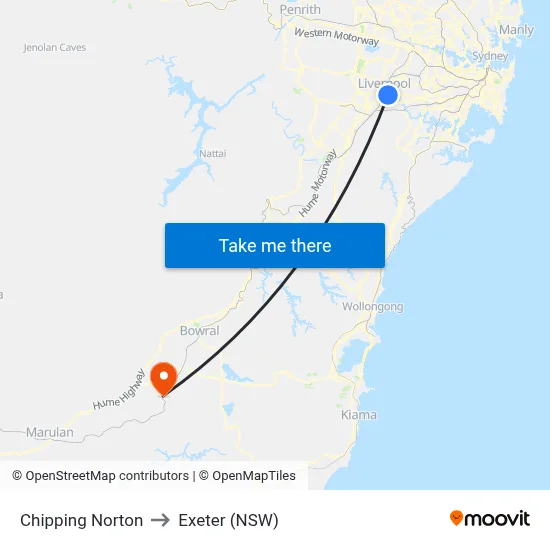 Chipping Norton to Exeter (NSW) map