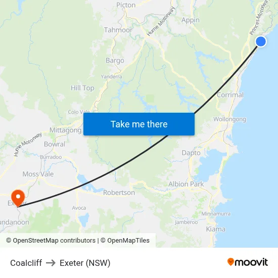 Coalcliff to Exeter (NSW) map