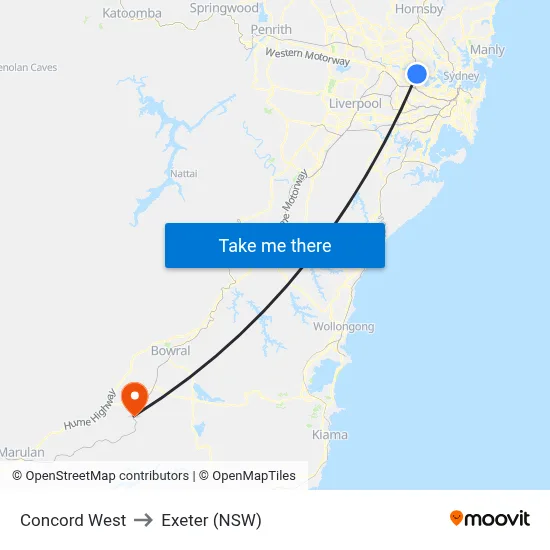 Concord West to Exeter (NSW) map