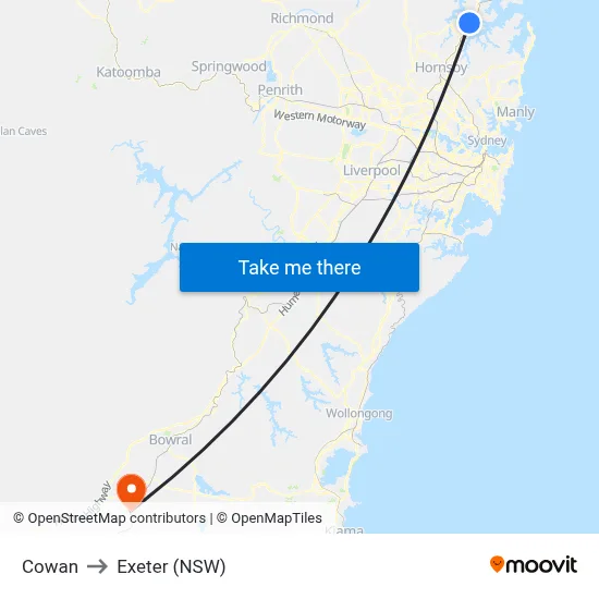 Cowan to Exeter (NSW) map