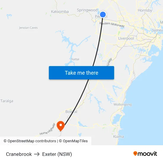 Cranebrook to Exeter (NSW) map