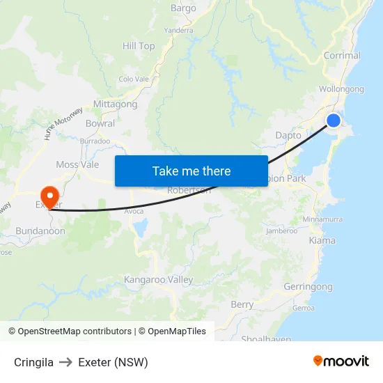 Cringila to Exeter (NSW) map
