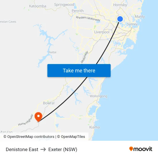 Denistone East to Exeter (NSW) map