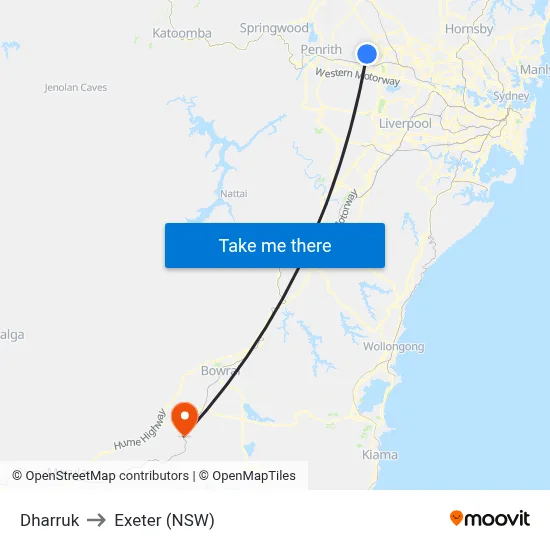 Dharruk to Exeter (NSW) map