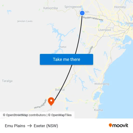 Emu Plains to Exeter (NSW) map