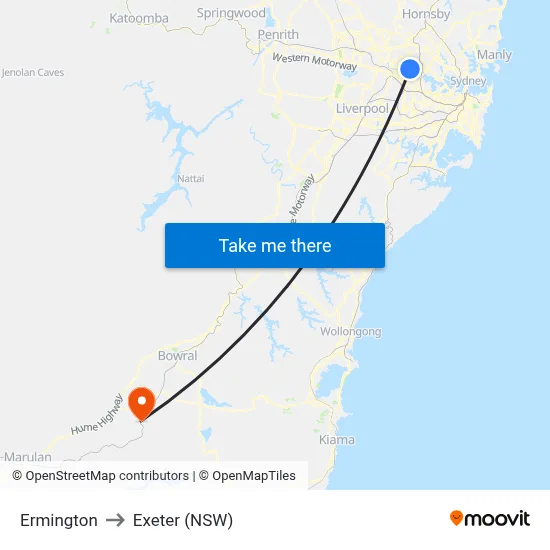 Ermington to Exeter (NSW) map
