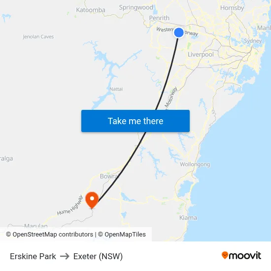 Erskine Park to Exeter (NSW) map