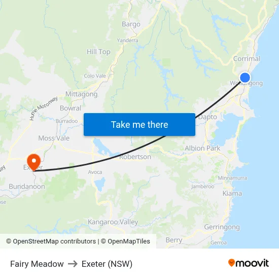 Fairy Meadow to Exeter (NSW) map