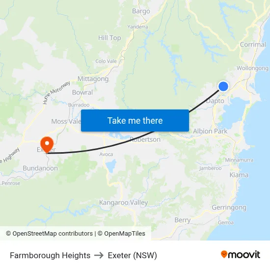 Farmborough Heights to Exeter (NSW) map