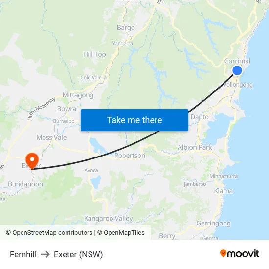Fernhill to Exeter (NSW) map