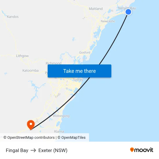 Fingal Bay to Exeter (NSW) map