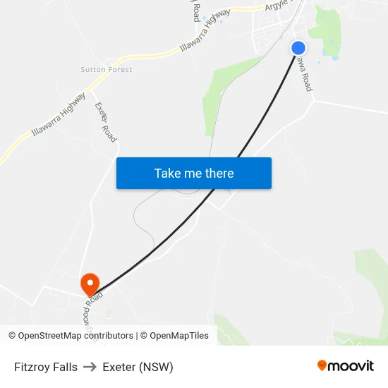 Fitzroy Falls to Exeter (NSW) map