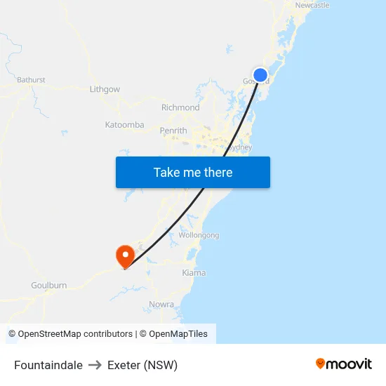 Fountaindale to Exeter (NSW) map