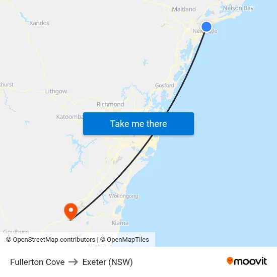 Fullerton Cove to Exeter (NSW) map