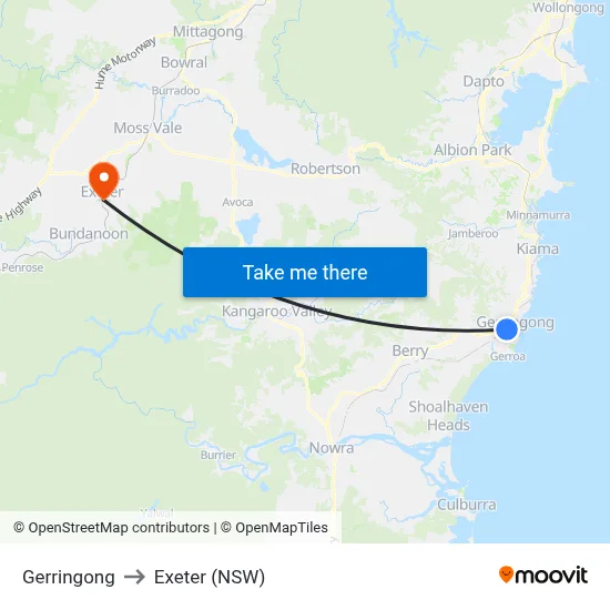 Gerringong to Exeter (NSW) map