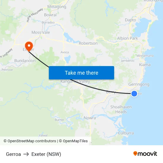 Gerroa to Exeter (NSW) map