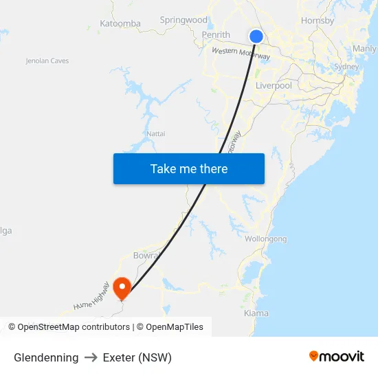 Glendenning to Exeter (NSW) map