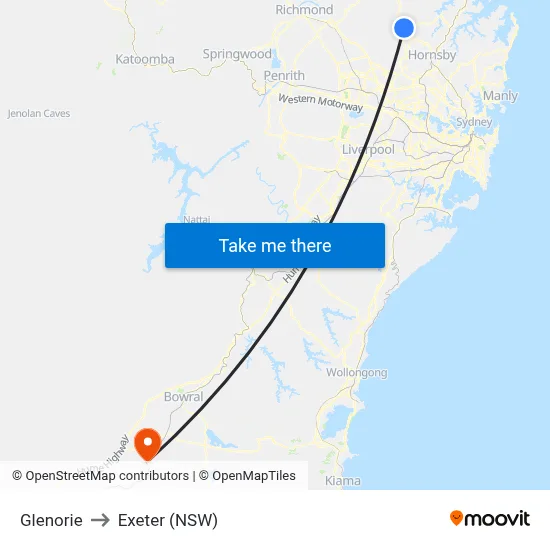 Glenorie to Exeter (NSW) map