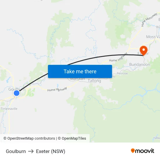 Goulburn to Exeter (NSW) map