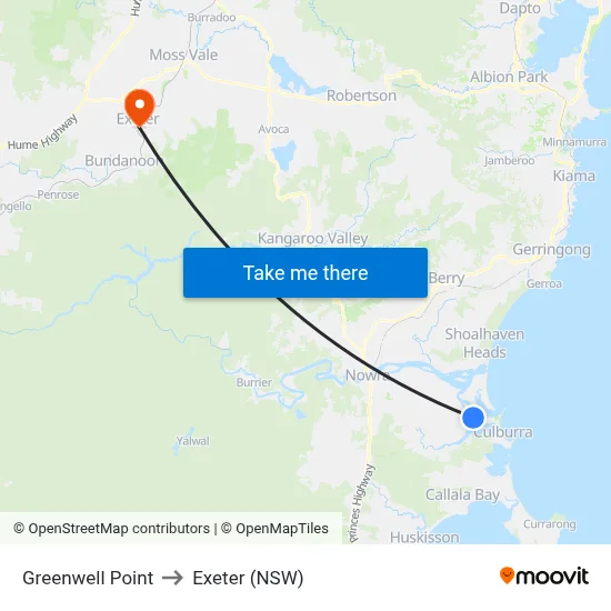 Greenwell Point to Exeter (NSW) map