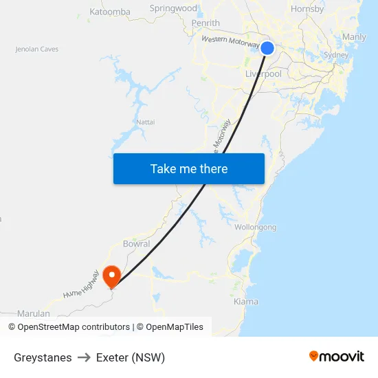 Greystanes to Exeter (NSW) map