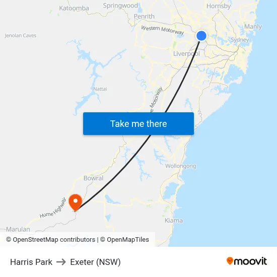 Harris Park to Exeter (NSW) map