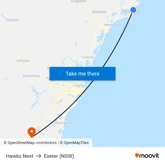 Hawks Nest to Exeter (NSW) map