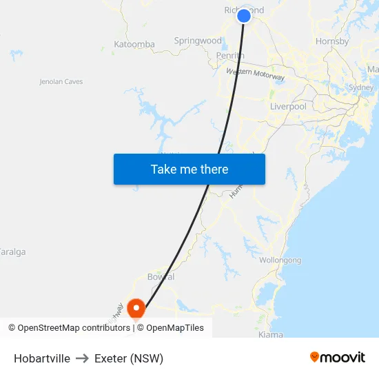 Hobartville to Exeter (NSW) map