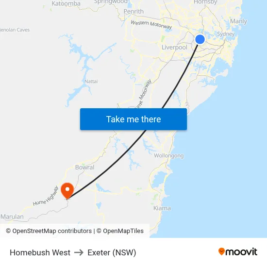Homebush West to Exeter (NSW) map