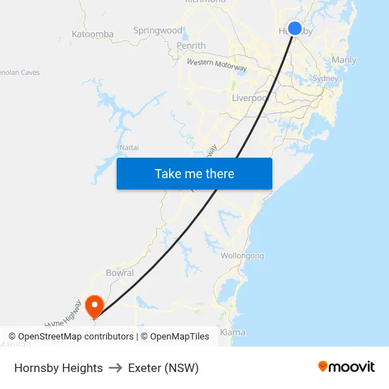 Hornsby Heights to Exeter (NSW) map