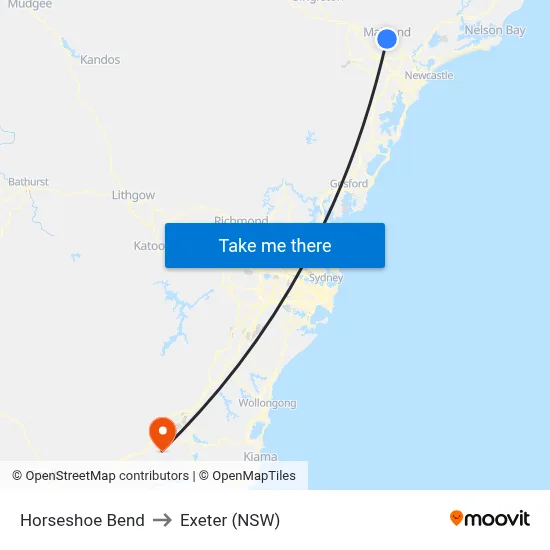 Horseshoe Bend to Exeter (NSW) map