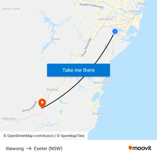 Illawong to Exeter (NSW) map