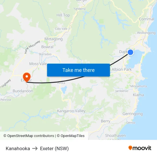 Kanahooka to Exeter (NSW) map