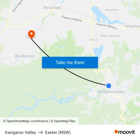Kangaroo Valley to Exeter (NSW) map