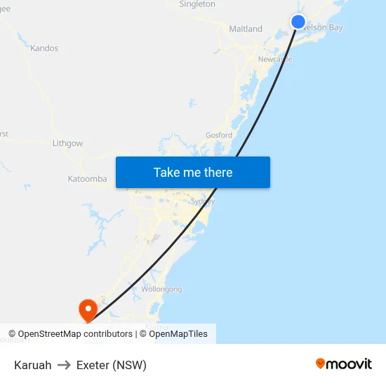 Karuah to Exeter (NSW) map