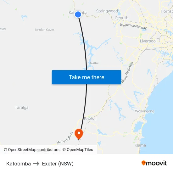 Katoomba to Exeter (NSW) map