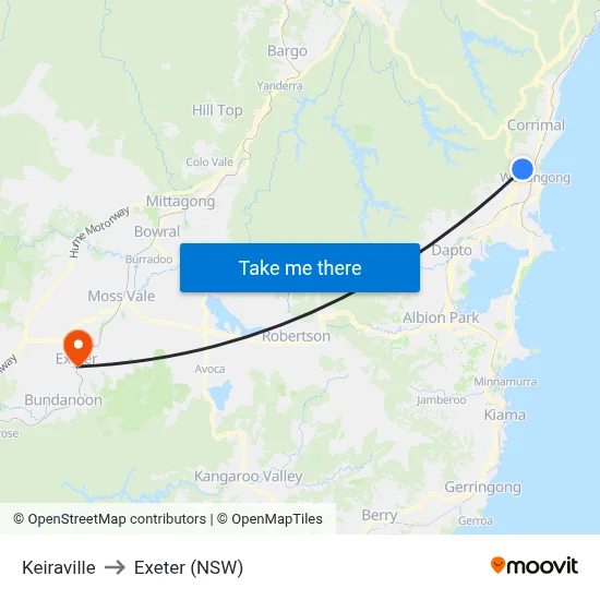 Keiraville to Exeter (NSW) map
