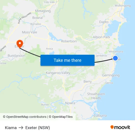 Kiama to Exeter (NSW) map