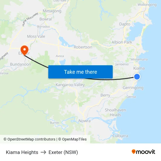 Kiama Heights to Exeter (NSW) map