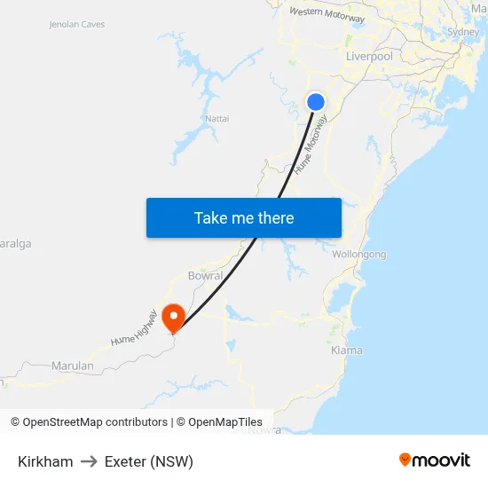 Kirkham to Exeter (NSW) map