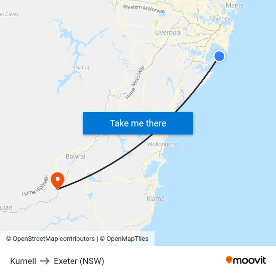 Kurnell to Exeter (NSW) map