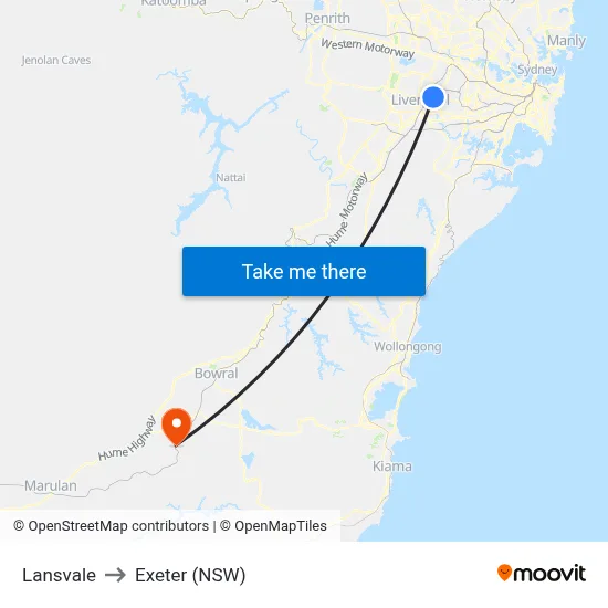 Lansvale to Exeter (NSW) map