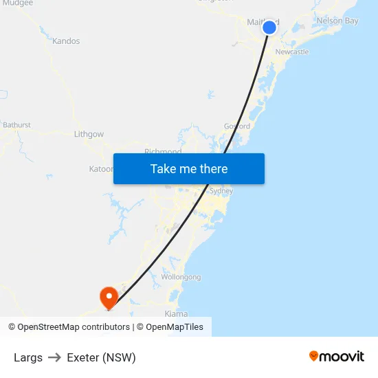 Largs to Exeter (NSW) map