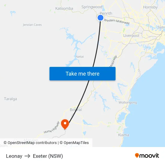Leonay to Exeter (NSW) map
