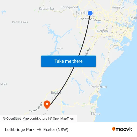 Lethbridge Park to Exeter (NSW) map