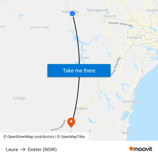 Leura to Exeter (NSW) map