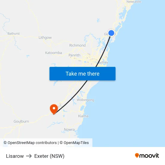 Lisarow to Exeter (NSW) map